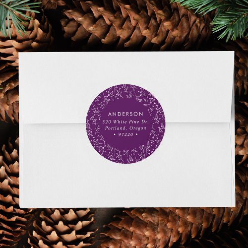 Winter Branches Purple Holiday Return Address Classic Round Sticker