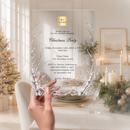 Winter Branches Snow Business Logo Christmas Party Acrylic Invitations