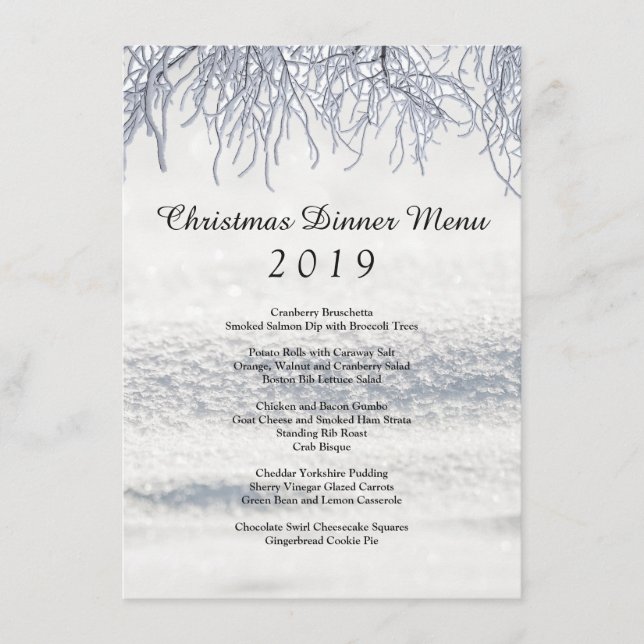 Winter Branches Snow Christmas Dinner Menu (Front)