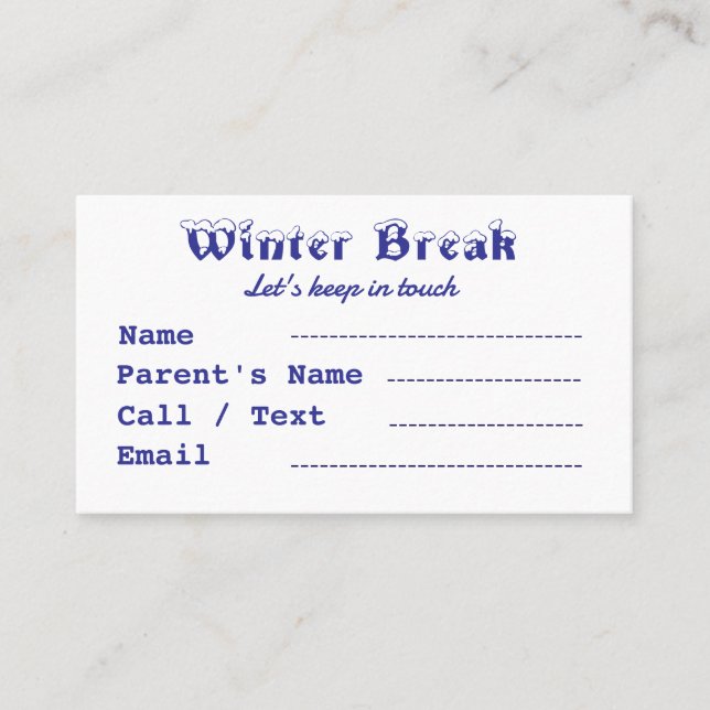 Winter Break kids Business Card (Front)