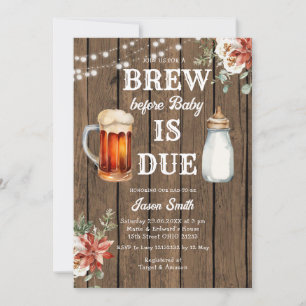 Winter Brew before Baby is Due Wood Baby Shower Invitation