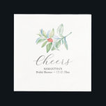 Winter Bridal Shower Cocktail Napkins Christmas<br><div class="desc">Add a festive touch to your winter bridal shower theme with these personalized cocktail napkins featuring hand-painted greenery and red berries. Designed to complement cozy, seasonal celebrations, these paper napkins are ideal for hot cocoa bars, signature drinks, or dessert tables. Whether you're planning a holiday bridal brunch or embracing one...</div>
