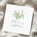 Winter Bridal Shower Cocktail Napkins Christmas<br><div class="desc">Add a festive touch to your winter bridal shower theme with these personalized cocktail napkins featuring hand-painted greenery and red berries. Designed to complement cozy, seasonal celebrations, these paper napkins are ideal for hot cocoa bars, signature drinks, or dessert tables. Whether you're planning a holiday bridal brunch or embracing one...</div>