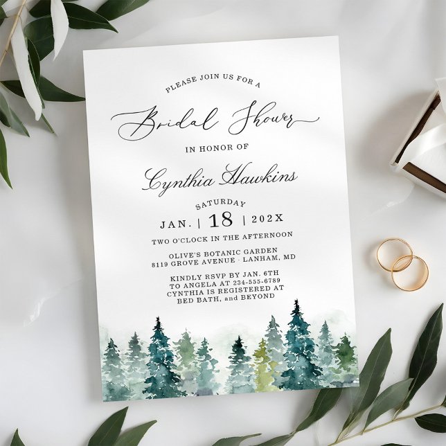 Winter Bridal Shower Elegant Chic Pine Tree Forest Invitation (Creator Uploaded)