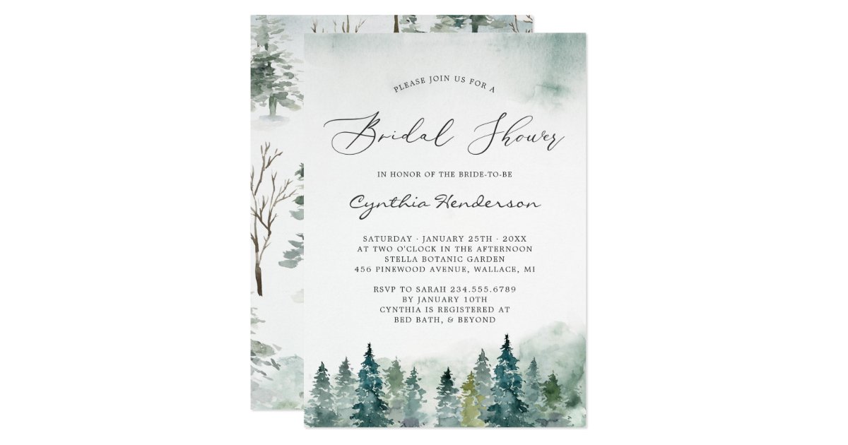 Winter Bridal Shower Elegant Forest Pine Trees Invitation Zazzle Com