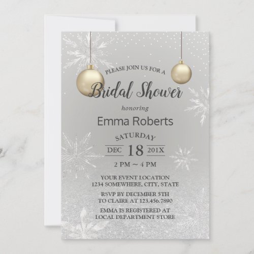 Winter Bridal Shower Elegant Silver Snowflakes Invitation