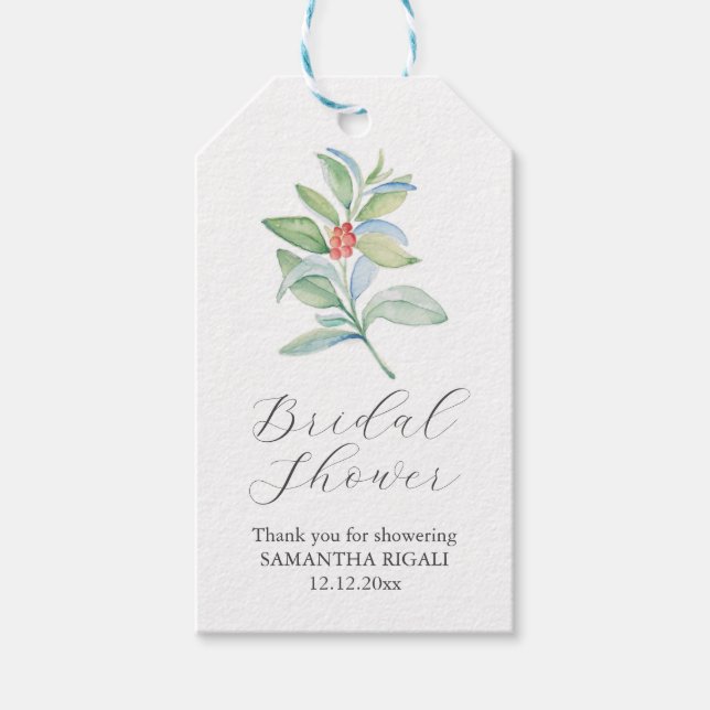 Winter Bridal Shower Favor Tag – Greenery & Red (Front)