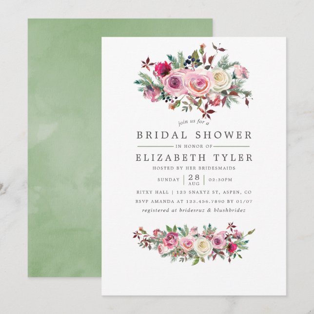 Winter Bridal Shower Floral Invitation (Front/Back)