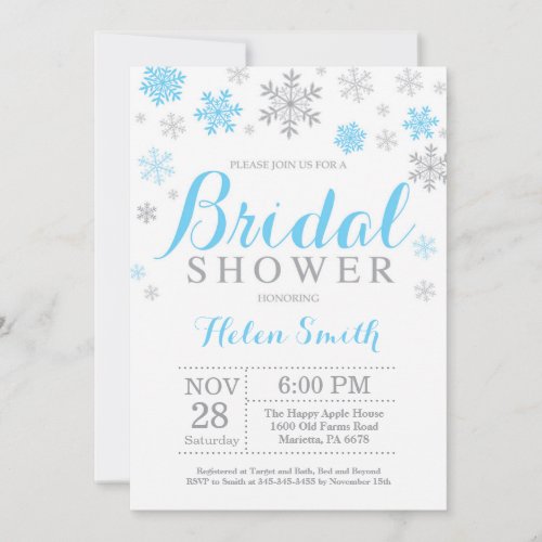 Winter Bridal Shower Invitation Blue Snowflake