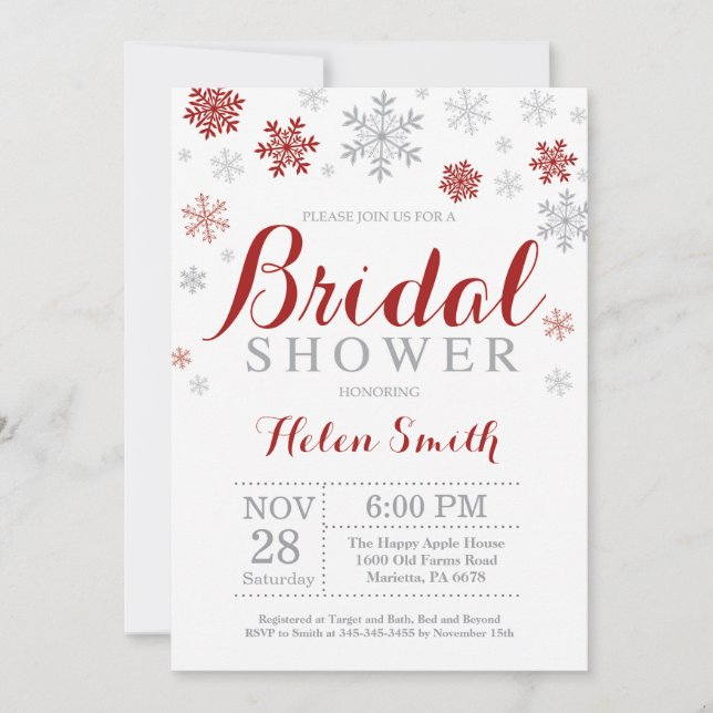 Winter Bridal Shower Invitation Burgundy Snowflake (Front)