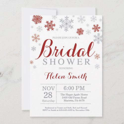 Winter Bridal Shower Invitation Burgundy Snowflake