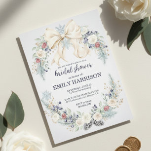Winter Bridal Shower Invitation Cream Bow Floral