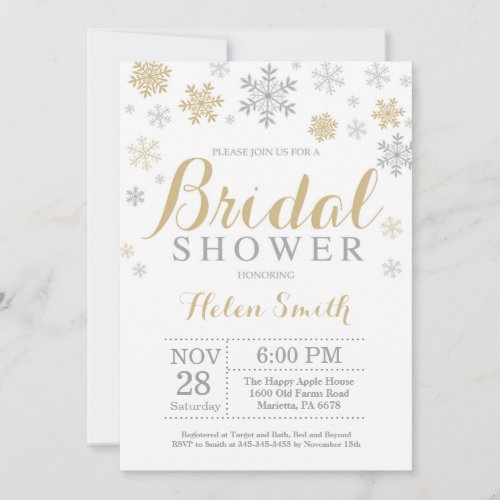 Winter Bridal Shower Invitation Gold Snowflake