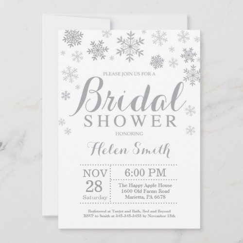 Winter Bridal Shower Invitation Gray Snowflake