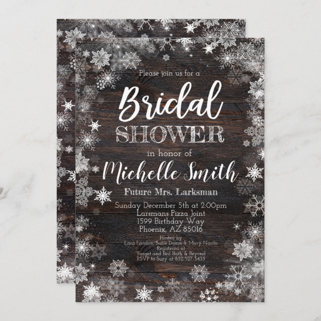 Winter Bridal Shower Invitation, Rustic Bridal Invitation (Front/Back)