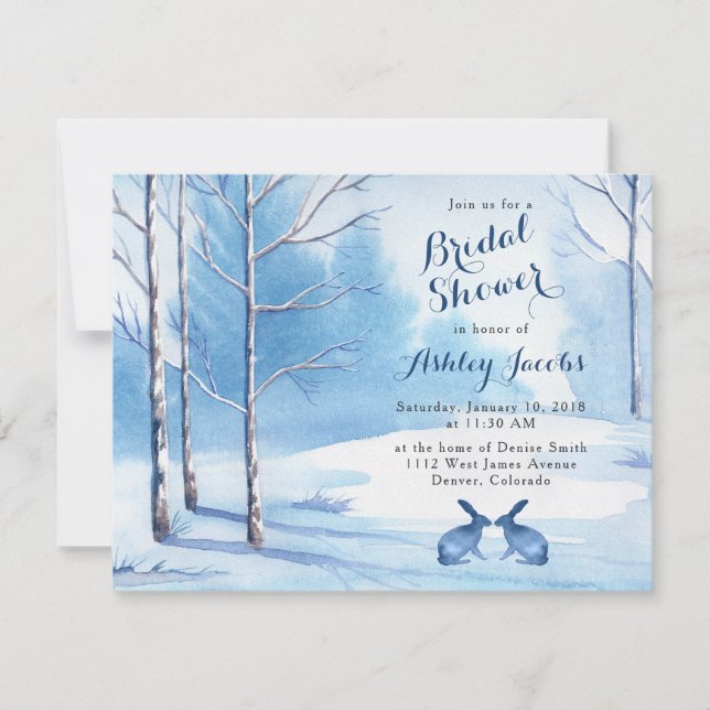 Winter Bridal Shower Invitation Trees Rabbits (Front)