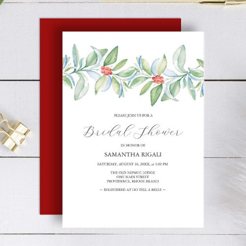 Winter Bridal Shower Invitations Watercolor