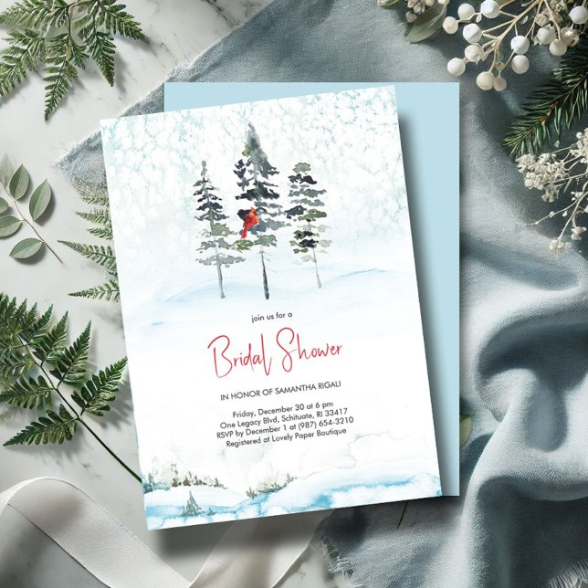 Winter Bridal Shower Invitations Watercolor Pines (winter wonderland bridal shower invitations watercolor pine trees forest)