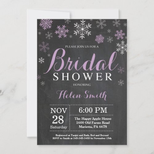 Winter Bridal Shower Purple and White Snowflake Invitation