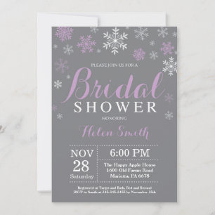 Winter Bridal Shower Purple Snowflake Gray Invitation