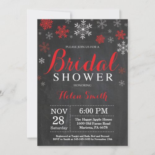 Winter Bridal Shower Red and White Snowflake Invitation