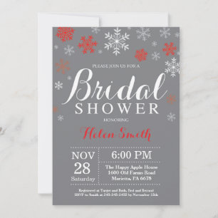 Winter Bridal Shower Red Snowflake Gray Invitation