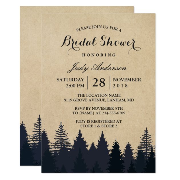 Winter Bridal Shower | Rustic Kraft Pine Trees Invitation