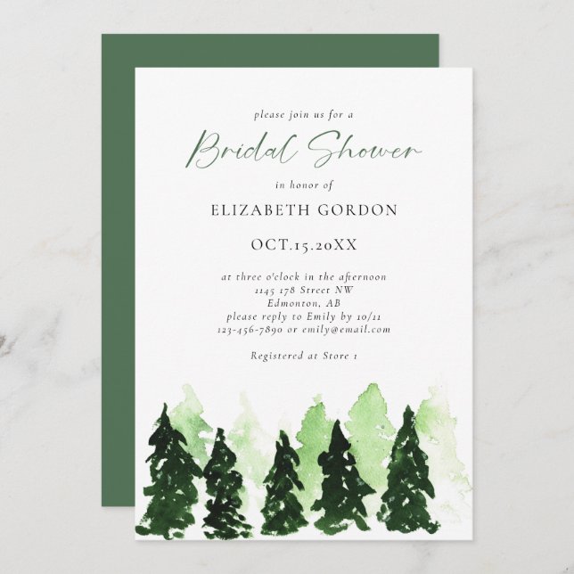 Winter Bridal Shower Rustic Pine Tree Invitation (Front/Back)