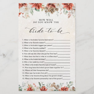Winter Bridal Shower Shoe Game Card