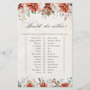 Winter Bridal Shower Shoe Game Card