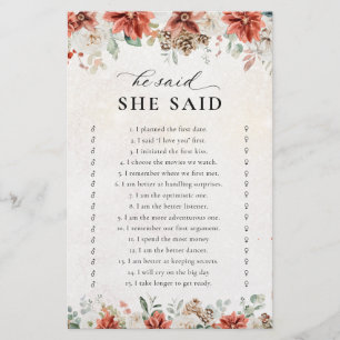 Winter Bridal Shower Shoe Game Card