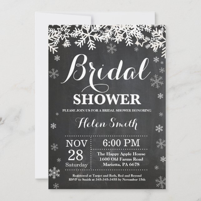 Winter Bridal Shower Snowflake Chalkboard Invitation (Front)