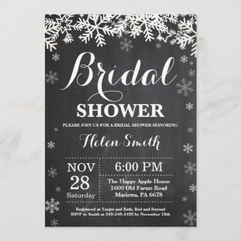 Winter Bridal Shower Snowflake Chalkboard Invitation by Happyappleshop at Zazzle