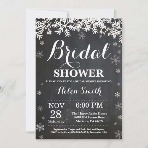 Winter Bridal Shower Snowflake Chalkboard Invitation