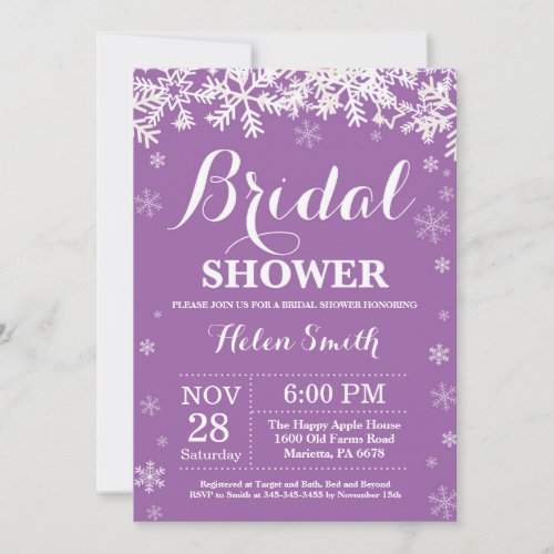 Winter Bridal Shower Snowflake Purple Invitation
