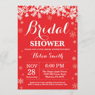 Winter Bridal Shower Snowflake Red Invitation