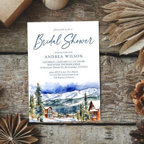 Winter bridal shower snowy mountain village invitation
