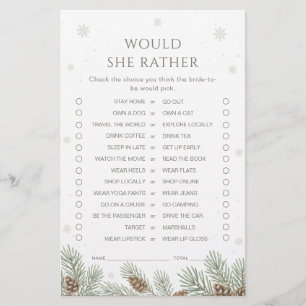 Winter Bridal Shower Would She Rather Game