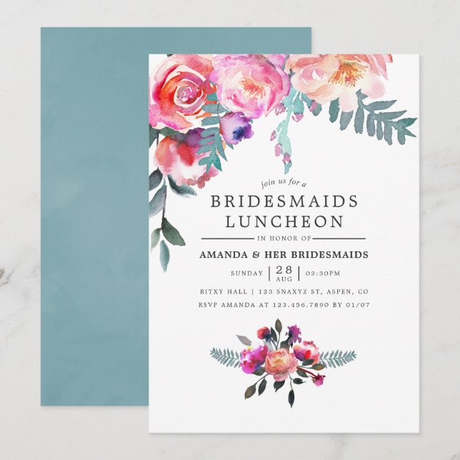 Winter Bridesmaids Luncheon Floral Invitation (Front/Back)