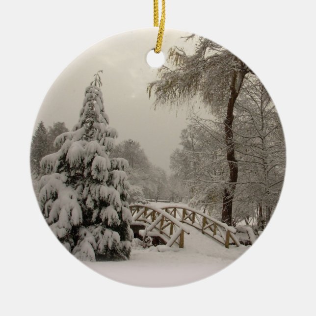 Winter Bridge Ornament Personalized Winter Snow (Front)