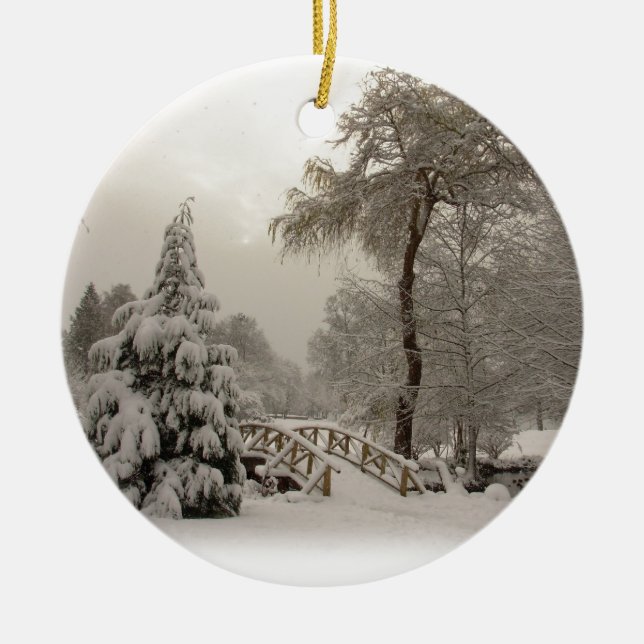 Winter Bridge Ornament Snow Trees Decorations (Front)