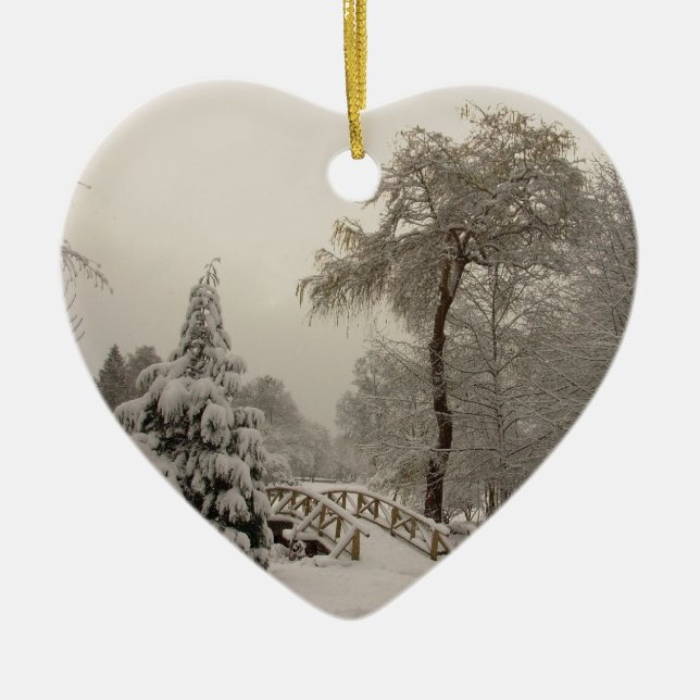 Winter Bridge Ornament Snow Trees Decorations (Front)