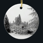 Winter Bridge Ornament Snow Trees Decorations<br><div class="desc">Winter Wonderland Ornaments Holiday Snow Covered Trees Decorations Personalized Classic Winter Bridge Decorations Beautiful Peace Joy Christmas Ornaments Your Name Here Winter Gifts Hanukkah Neutral Holiday Decorations Keepsakes Click "Customize" to Add Text Choose Fonts and Custom Colours Nonsecular Holiday Ornaments for Friend Family Men Women Kids Home & Office Original...</div>