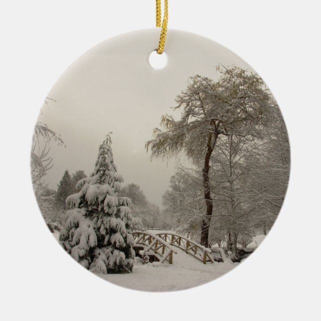 Winter Bridge Ornament Snow Trees Decorations (Front)