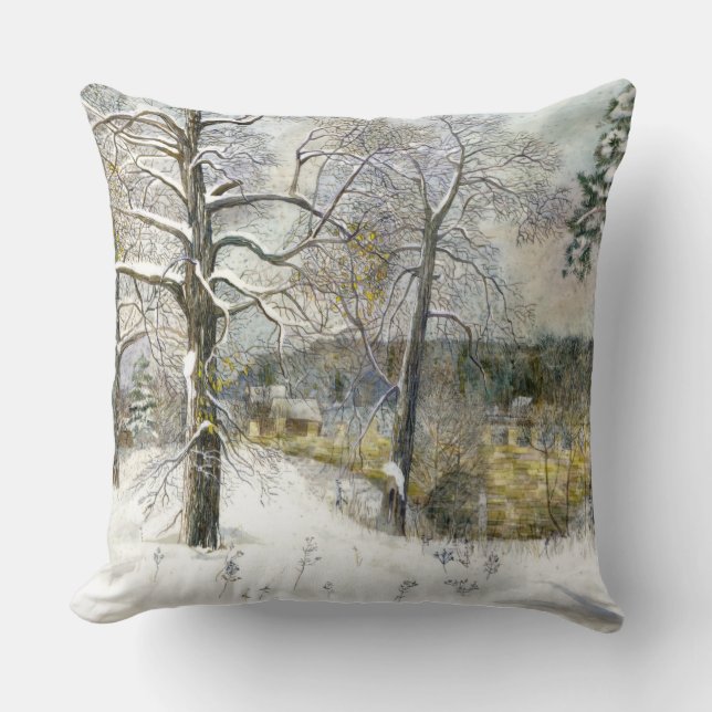 winter bridge throw pillow (Front)