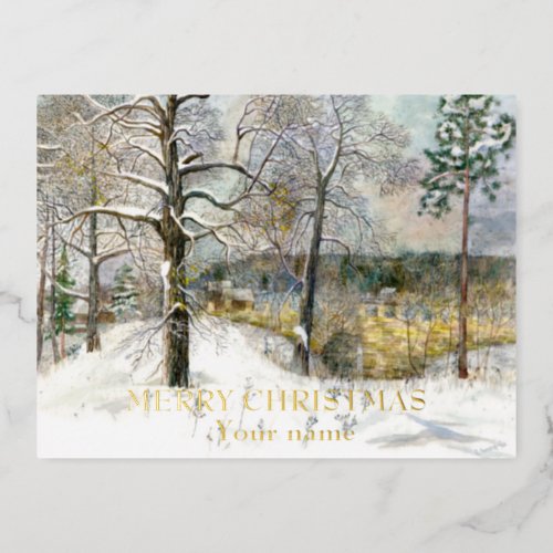 Winter bridge WatercolorFoil Holiday Post Card