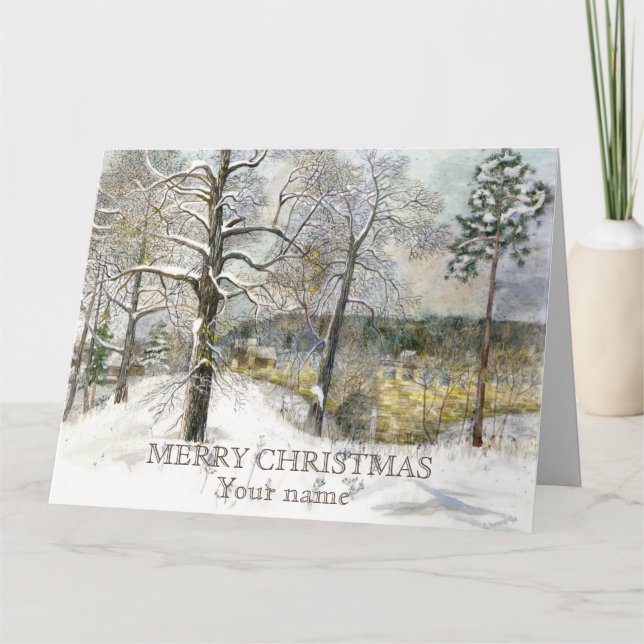 Winter bridge Watercolor painting Card (Front)