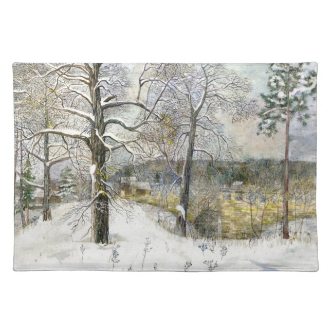 winter bridge Watercolor painting Cloth Placemat (Front)