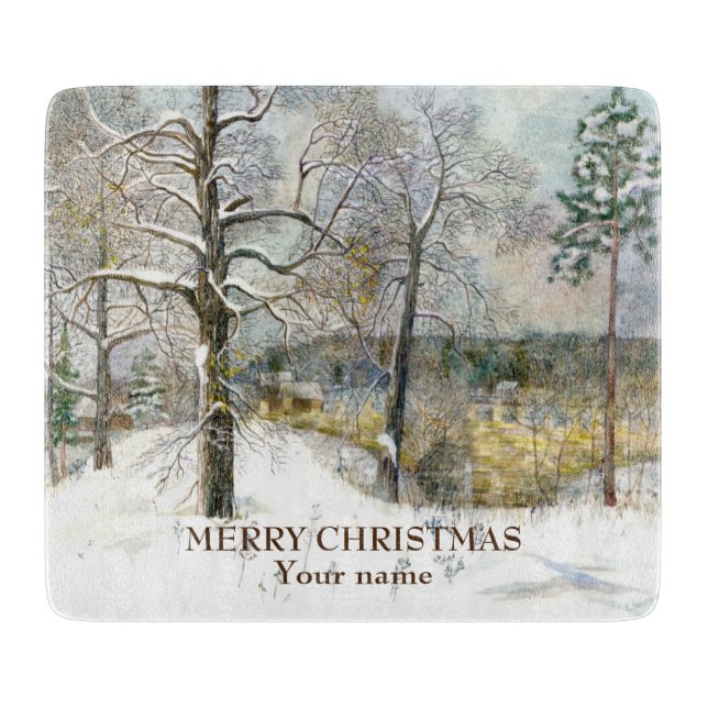 Winter bridge Watercolor painting  Cutting Board (Front)
