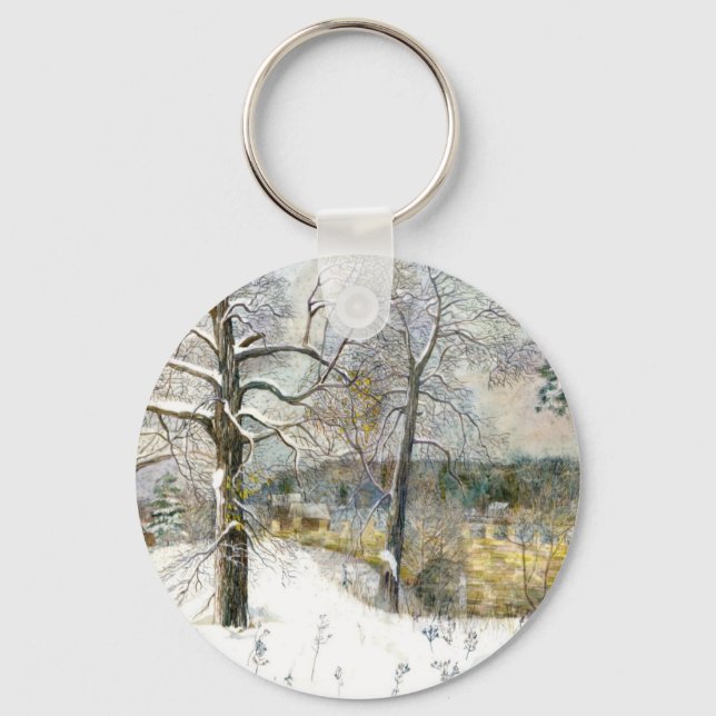 Winter bridge Watercolor painting  Keychain (Front)
